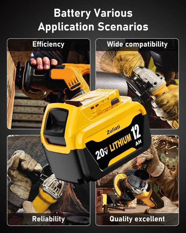 Alt view image 6 of 7 - 12Ah Replacement for Dewalt 20V Max Battery and DCB102 Charger (3PC) Compatible with Dewalt 20V Impact Driver, Hammer Drill, Sawzall, Vacuum