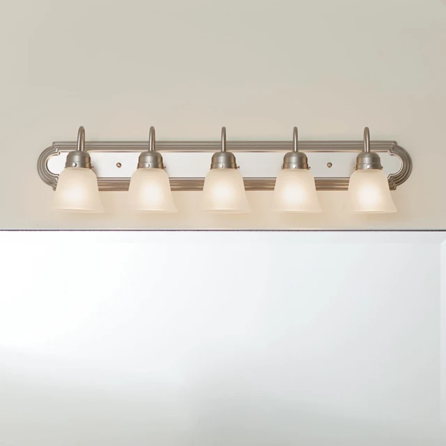 Alt view image 5 of 7 - 5-Light Bathroom Vanity Light, Brushed Nickel Clear satin etched glass vanity light for bathroom mirrors (36" x 8" x 12"), 5339NIS