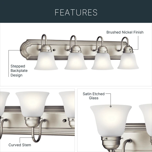 Alt view image 6 of 7 - 5-Light Bathroom Vanity Light, Brushed Nickel Clear satin etched glass vanity light for bathroom mirrors (36" x 8" x 12"), 5339NIS