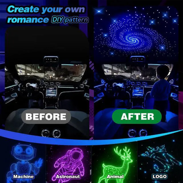 Alt view image 2 of 7 - Starlight Headliner Kit - 500pcs 0.03in 9.8ft Fiber Optic Star Lights for Car with 16W RGBW, Twinkle & Music Sync, APP/Remote Control for Car Roof/Bedroom Ceiling