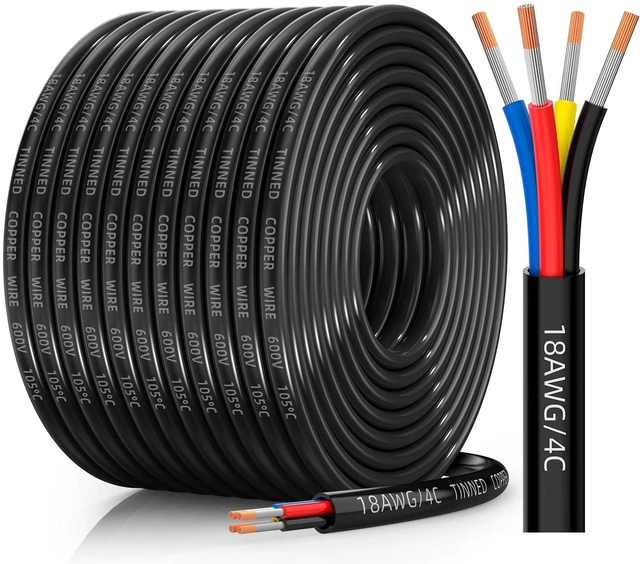 Main image of 18 Gauge Wire, 18/4 Conductor Tinned Copper Electrical Wire, 100FT Flexible, Waterproof, Flame Retardant, Low Voltage 18 AWG Stranded PVC 4 Wire Cable for Automotive, RV, Marine, RGB LED Strip