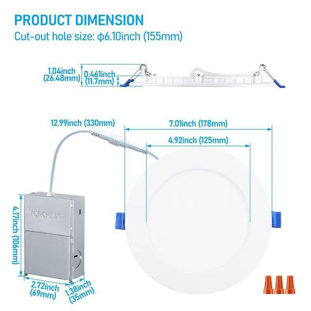 Alt view image 6 of 7 - 12-Pack 6 Inch Ultra-Thin LED Recessed Light, CRI90 12W, 4000K Aluminum, 5%-100% Dimmable, ETL & ES & FCC & IC, Slim LED Downlight with Junction Box, Cool White