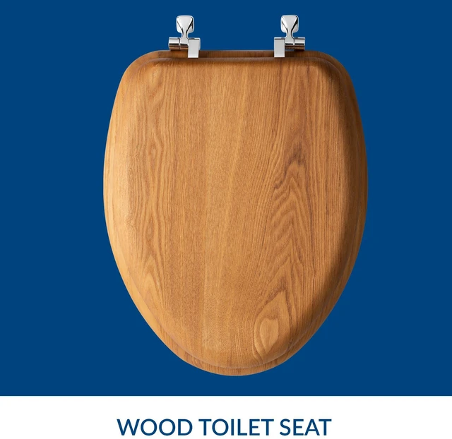 Alt view image 3 of 7 - Mayfair Natural Oak Veneer Toilet Seat with Chrome Hinges, Elongated, Wood (Pack of 2)