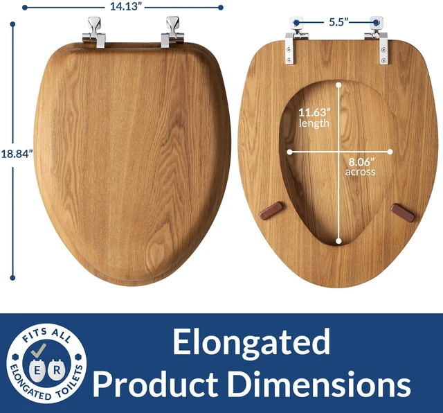 Alt view image 5 of 7 - Mayfair Natural Oak Veneer Toilet Seat with Chrome Hinges, Elongated, Wood (Pack of 2)
