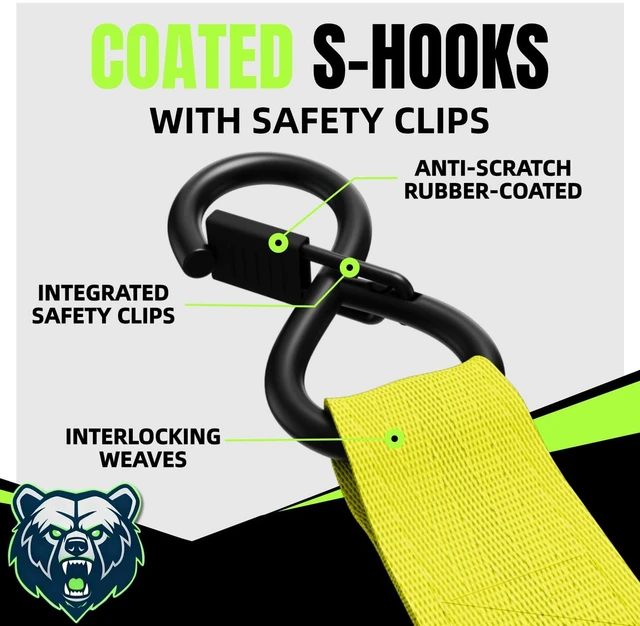 Alt view image 5 of 7 - Retractable Ratchet Straps, 4-Pack, 1 Inch x 12 Feet Heavy Duty Tie Downs, 1760lb Break Strength, Self Retracting for Truck, Cargo, Trailer, Motorcycle, ATV, UTV (Yellow, 4pack)