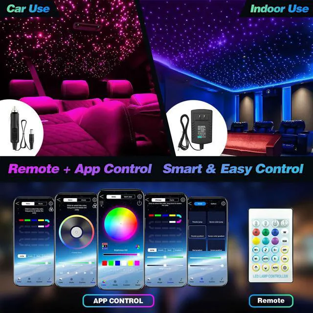 Alt view image 5 of 7 - Starlight Headliner Kit - 500pcs 0.03in 9.8ft Fiber Optic Star Lights for Car with 16W RGBW, Twinkle & Music Sync, APP/Remote Control for Car Roof/Bedroom Ceiling