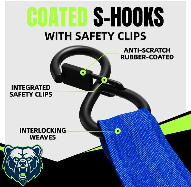 Alt view image 5 of 7 - Retractable Ratchet Straps, 4-Pack, 1 Inch x 12 Feet Heavy Duty Tie Downs, 1760lb Break Strength, Self Retracting for Truck, Cargo, Trailer, Motorcycle, ATV, UTV (Blue, 4pack)