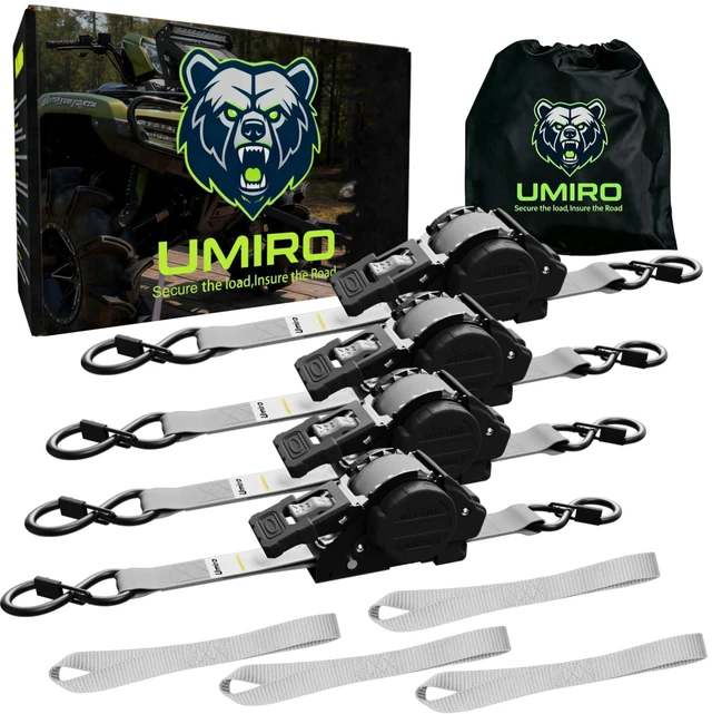 Main image of Retractable Ratchet Straps, 4-Pack, 1 Inch x 12 Feet Heavy Duty Tie Downs, 1760lb Break Strength, Self Retracting for Truck, Cargo, Trailer, Motorcycle, ATV, UTV (Grey, 4pack)