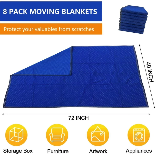 Alt view image 2 of 6 - 8 Pack Moving Blankets 40x72in Heavy Duty Padded Packing Blankets for Moving Shipping Protecting Furniture Professional Quilted Furniture Blankets for Moving Supplies