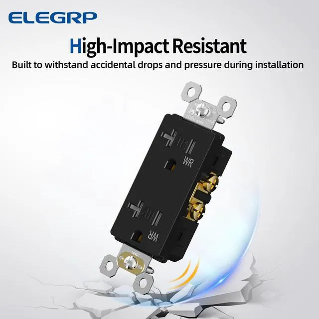 Alt view image 3 of 7 - Glossy Black Decorator Wall Receptacle Outlets, TR Tamper Resistant & WR Weather Resistant Outlet, 20 Amp Electrical Outlets, Self-grounding, 125V, 2 Pole 3 Wire, 5-20R, UL Listed, 50 Pack