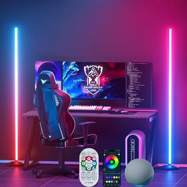 Main image of Corner Floor Lamp 2 Packs, Compatible with Alexa & Google Home, Smart RGB LED Corner Lamp with Music Sync 16M Colors 68+ Scene, APP and Remote Control, Ambient Lighting for Bedroom Living Gaming Room