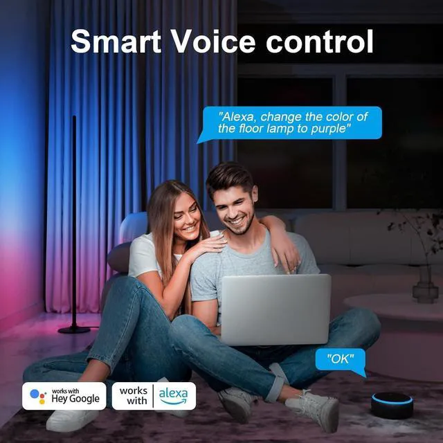 Alt view image 2 of 7 - Corner Floor Lamp 2 Packs, Compatible with Alexa & Google Home, Smart RGB LED Corner Lamp with Music Sync 16M Colors 68+ Scene, APP and Remote Control, Ambient Lighting for Bedroom Living Gaming Room