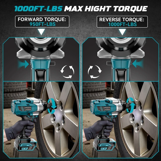 Alt view image 5 of 7 - Cordless Impact Wrench 1/2 inch for Makita 18V Battery, 1000Ft-lbs Brushless Electric Power Impact Driver Gun Tool, 2100RPM High Torque Impact Wrench with LED Work Light (Tool Only)