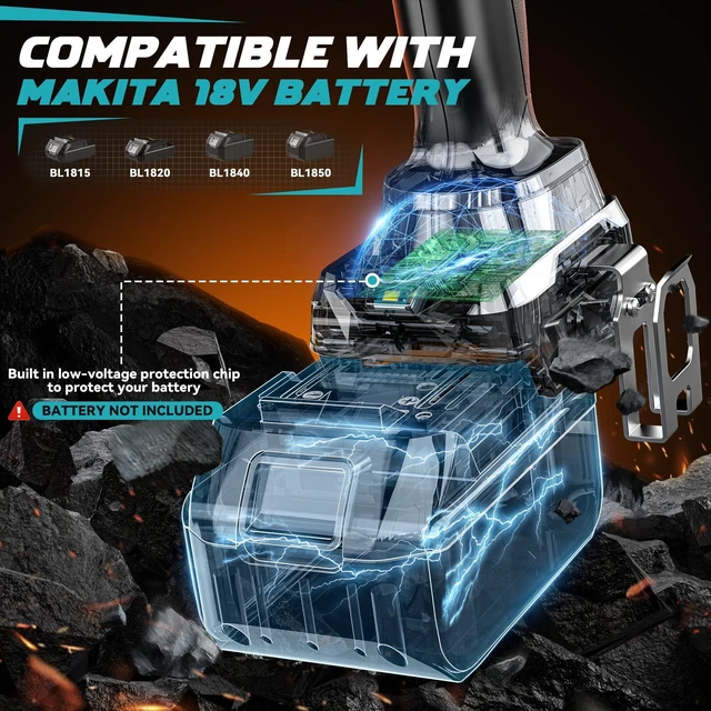 Alt view image 6 of 7 - Cordless Impact Wrench 1/2 inch for Makita 18V Battery, 1000Ft-lbs Brushless Electric Power Impact Driver Gun Tool, 2100RPM High Torque Impact Wrench with LED Work Light (Tool Only)