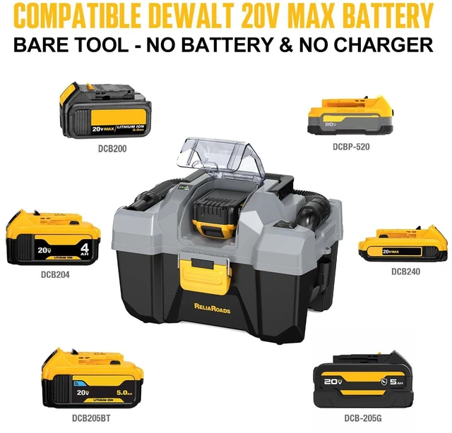 Alt view image 2 of 7 - 20V Cordless Vacuum Cleaner-Wet/Dry Shop Vac,2.6 Gallon Capacity,Compatible with DeWALT Batteries (Bare Tool - No Battery & No Charger),Ideal for Cleaning Car,Home Spaces,and Workshops RCSV-20