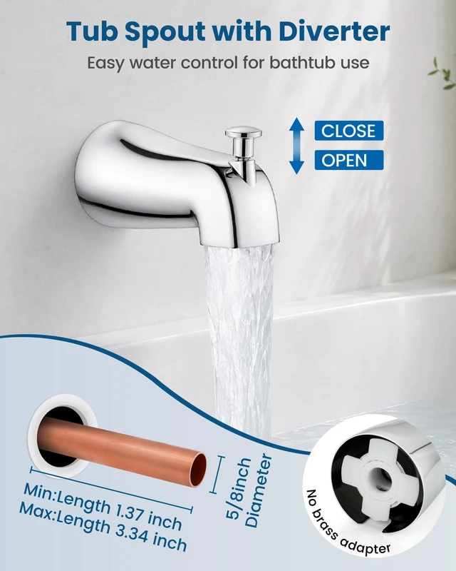 Alt view image 6 of 7 - 10 Inch Shower Faucet Set,Bathtub Faucet Kit,Chrome Polish Shower Tub Faucet Set,Male Threads Rough-In Valve,Square Head Shower System