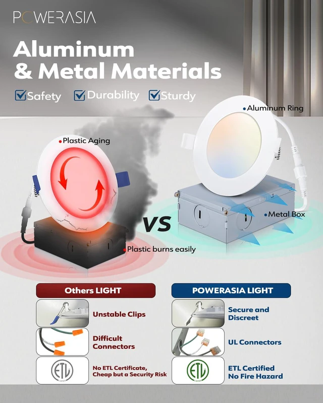 Alt view image 5 of 7 - 12 Pack 7 Inch LED Recessed Lighting, 5CCT Canless Wafer, White 2700K-6000K Selectable, 5%-100% Dimmable, Ultra-thin, Metal housing 1300LM 16W, IC & Damp Rated, ETL & FCC 50000h Life Span