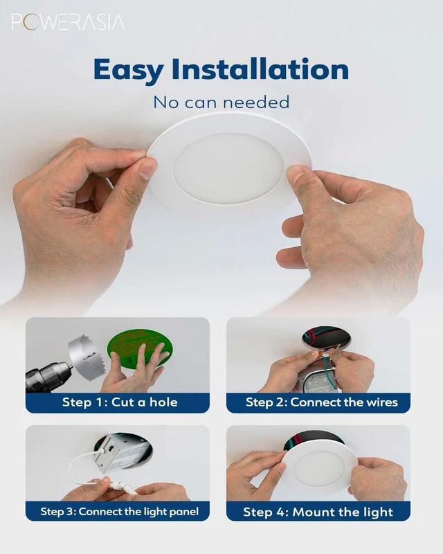 Alt view image 6 of 7 - 12 Pack 7 Inch LED Recessed Lighting, 5CCT Canless Wafer, White 2700K-6000K Selectable, 5%-100% Dimmable, Ultra-thin, Metal housing 1300LM 16W, IC & Damp Rated, ETL & FCC 50000h Life Span