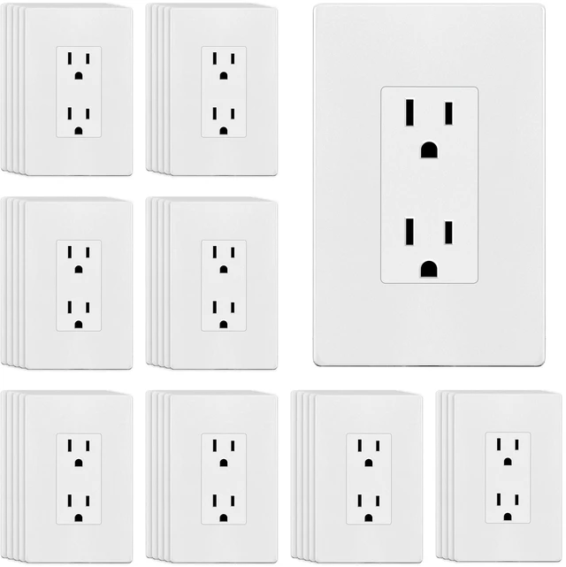 Main image of 40 Pack Decorator Outlet 15A Receptacle with Screwless Wall Plate Self-Grounding, UL Listed, Standard Residential Electrical Outlets for Home, Non-Tamper Resistant, 5-15R, 125V, Matte White
