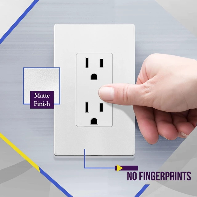 Alt view image 2 of 7 - 40 Pack Decorator Outlet 15A Receptacle with Screwless Wall Plate Self-Grounding, UL Listed, Standard Residential Electrical Outlets for Home, Non-Tamper Resistant, 5-15R, 125V, Matte White