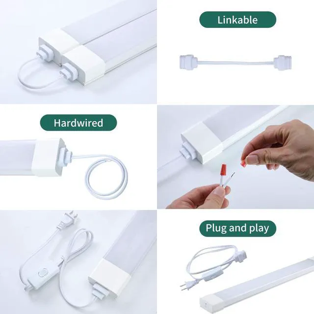 Alt view image 7 of 7 - Utility LED Shop Lights Fixture with Plug 4FT 5000K 36W 3600LM Plug-and-Play Linkable Ceiling Light. Under Cabinet Light,Workbench Lamp for Garage, Kitchen, Bathroom, Closet & Office