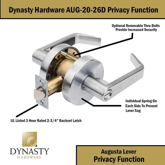 Alt view image 3 of 7 - Augusta Passage Lever Set, ADA, Grade 2, Satin Chrome ADA Compliant Passage Door Lever Lockset For Hallway Or Closet Use, Non-Locking, Grade 2 Heavy Duty Construction