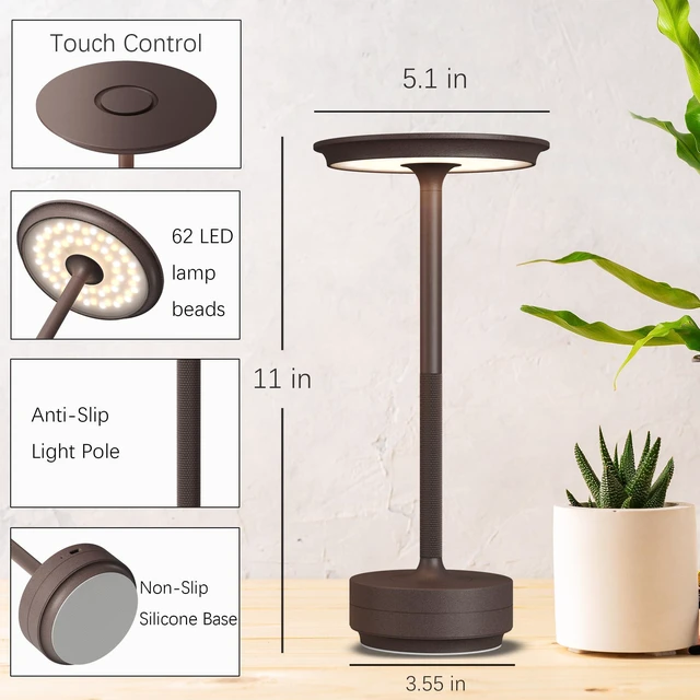 Alt view image 7 of 7 - 2 Pack Cordless Table Lamps Rechargeable, 5000mAh LED Table Light Portable 3 Color Stepless Dimming Battery Powered Table Lamp with Memory Function for Restaurant/Home/Outdoor.(Rust)