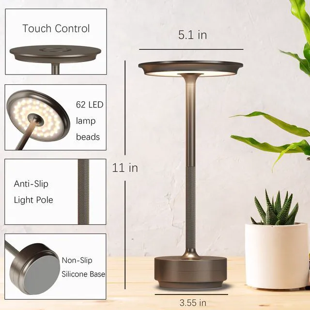 Alt view image 7 of 7 - 2 Pack Cordless Table Lamps Rechargeable, 5000mAh LED Table Light Portable 3 Color Stepless Dimming Battery Powered Table Lamp with Memory Function for Restaurant/Home/Outdoor.(Cafe)