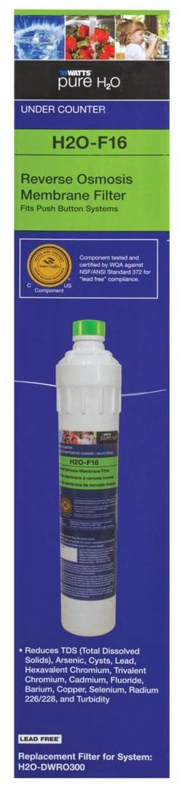 Alt view image 3 of 7 - H2O-F16 Pure H2O 50 GPD RO Membrane Replacement Filter Fits H2O-Dwuf300 Reduces TDS Lead Cysts Chromium to 0.1 Micron Push Button Release Design Lasts 2-5 Years Fresh Clean Water