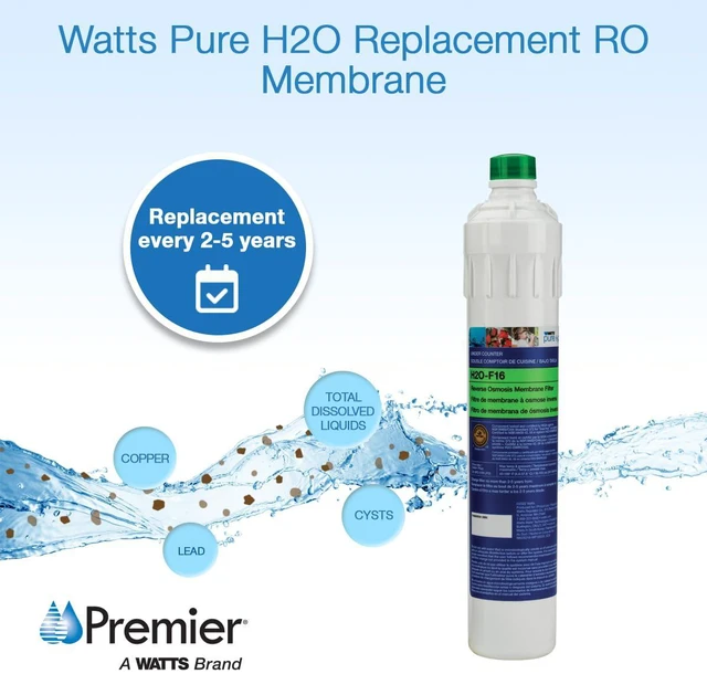 Alt view image 2 of 7 - H2O-F16 Pure H2O 50 GPD RO Membrane Replacement Filter Fits H2O-Dwuf300 Reduces TDS Lead Cysts Chromium to 0.1 Micron Push Button Release Design Lasts 2-5 Years Fresh Clean Water