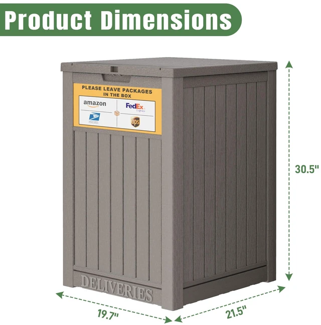 Alt view image 3 of 6 - Package Delivery Box for Outside, Grey with Sign, Secure Lockable, Waterproof, Resin, for Porch & Garden