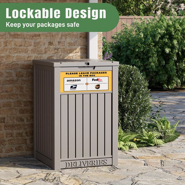 Alt view image 4 of 6 - Package Delivery Box for Outside, Grey with Sign, Secure Lockable, Waterproof, Resin, for Porch & Garden