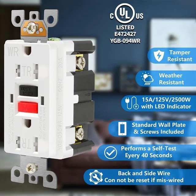 Alt view image 3 of 7 - 10 Pack GFCI Outlet 15 Amp, Tamper Resistant, Weather Resistant