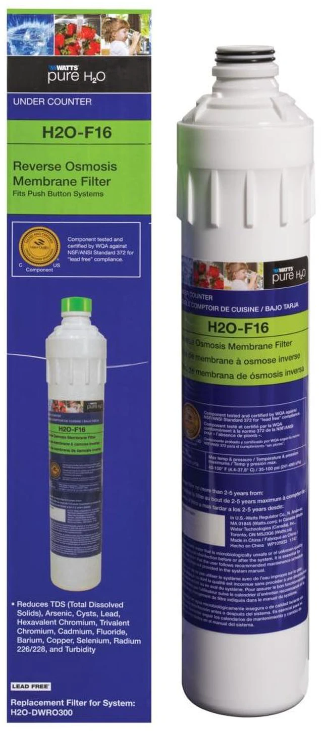 Alt view image 7 of 7 - H2O-F16 Pure H2O 50 GPD RO Membrane Replacement Filter Fits H2O-Dwuf300 Reduces TDS Lead Cysts Chromium to 0.1 Micron Push Button Release Design Lasts 2-5 Years Fresh Clean Water