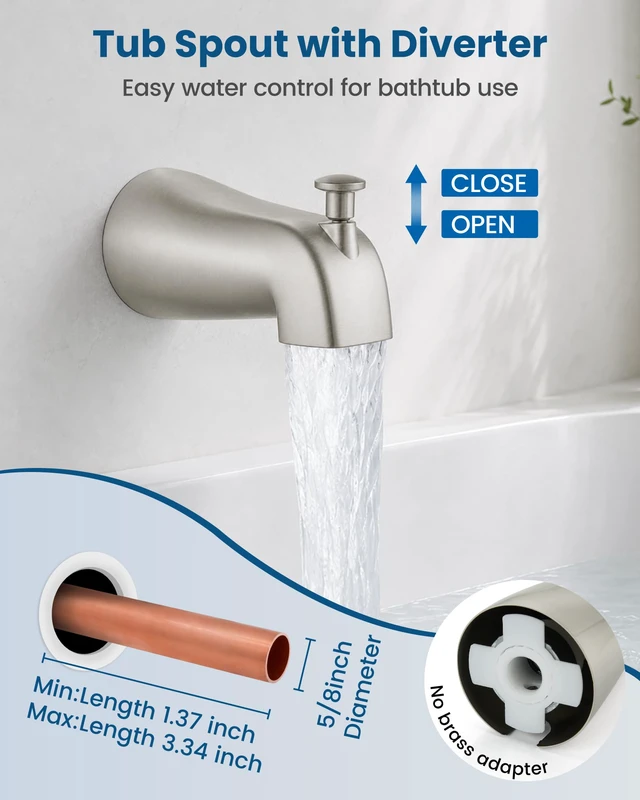 Alt view image 6 of 7 - 10 Inch Shower Faucet Set,Bathtub Faucet Kit,Brushed Nickel Shower Tub Faucet Set,Male Threads Rough-In Valve,Square Head Shower System