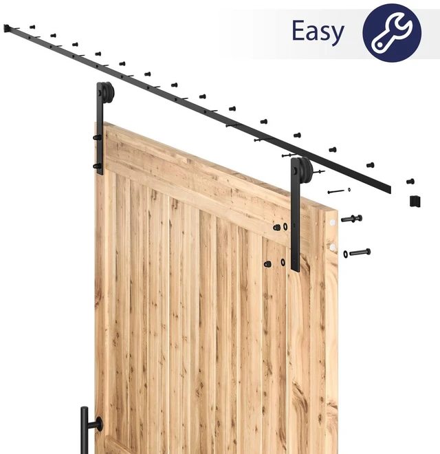 Alt view image 3 of 7 - 10 FT Heavy Duty Sturdy Sliding Barn Door Hardware Kit Black (Whole Set Includes 1x Pull Handle Set & 1x Floor Guide) Fit 60" Wide Door Panel (I Shape Hanger)