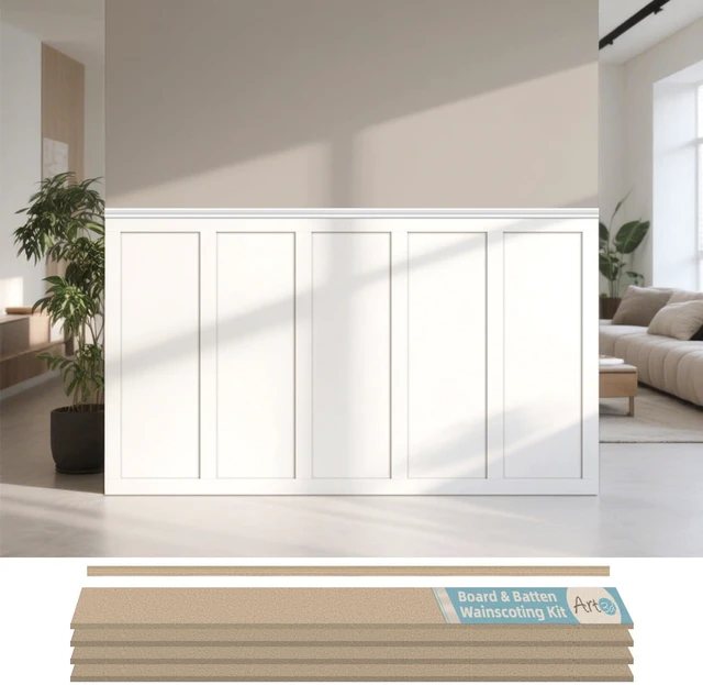 Main image of MDF Premade Paintable Board and Batten Wainscoting Kit, 189 x 54 in Molding Slat with Edge Strip, Lightweight, Paintable, Impact-Resistant, Easy to Install, Ideal for Living Rooms, Bedrooms