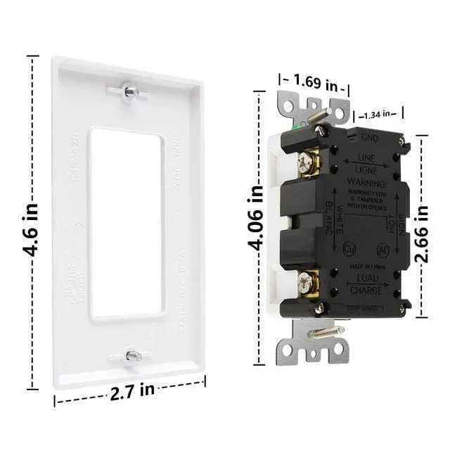 Alt view image 6 of 7 - 10 Pack GFCI Outlet 20 Amp, Tamper Resistant, Weather Resistant