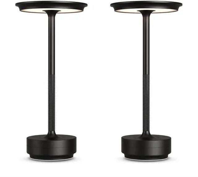 Main image of 2 Pack Cordless Table Lamps Rechargeable, 5000mAh LED Table Light Portable 3 Color Stepless Dimming Battery Powered Table Lamp with Memory Function for Restaurant/Home/Outdoor.(Black)