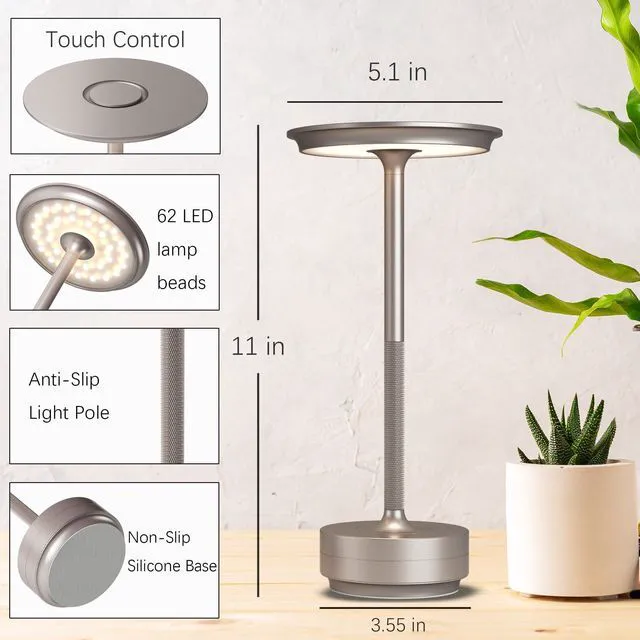 Alt view image 7 of 7 - 2 Pack Cordless Table Lamps Rechargeable, 5000mAh LED Table Light 3 Color Stepless Dimming Battery Powered Table Lamp with Memory Function for Restaurant/Home/Outdoor.(Champagne Gold)