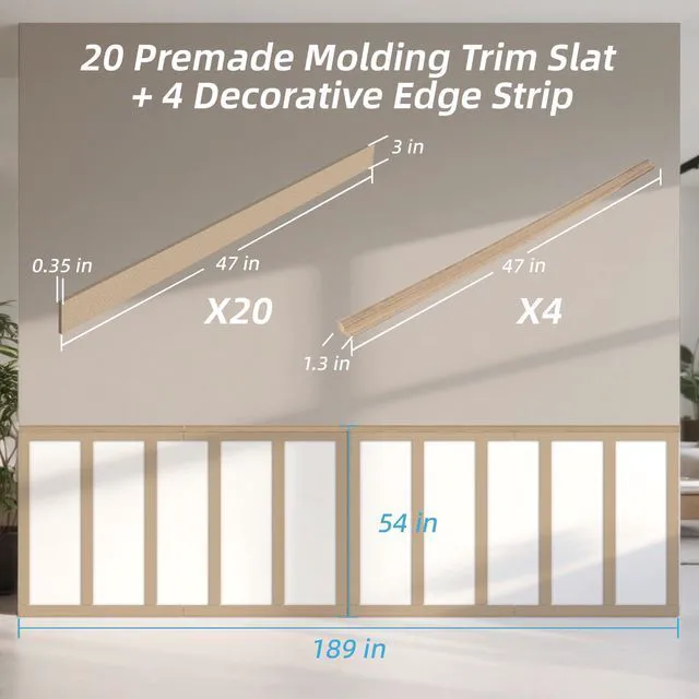 Alt view image 6 of 7 - MDF Premade Paintable Board and Batten Wainscoting Kit, 189 x 54 in Molding Slat with Edge Strip, Lightweight, Paintable, Impact-Resistant, Easy to Install, Ideal for Living Rooms, Bedrooms