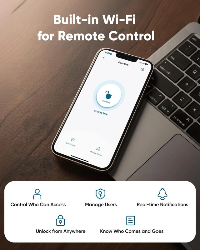 Alt view image 3 of 7 - Smart Lock C30, Keyless Entry Door Lock, Built-in Wi-Fi Easy Installation, App Remote Control, Reliable Power, Keypad Deadbolt for Front Door, Traditional, Nickel