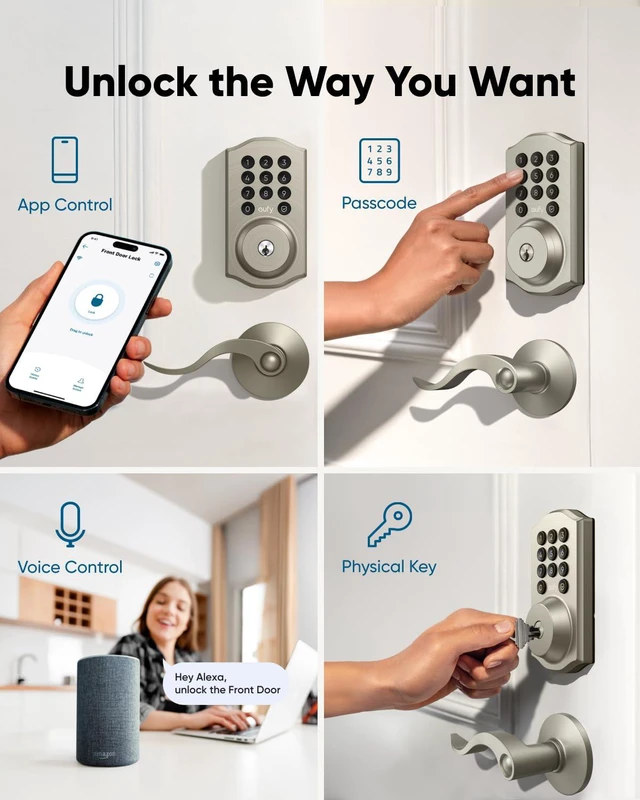 Alt view image 4 of 7 - Smart Lock C30, Keyless Entry Door Lock, Built-in Wi-Fi Easy Installation, App Remote Control, Reliable Power, Keypad Deadbolt for Front Door, Traditional, Nickel