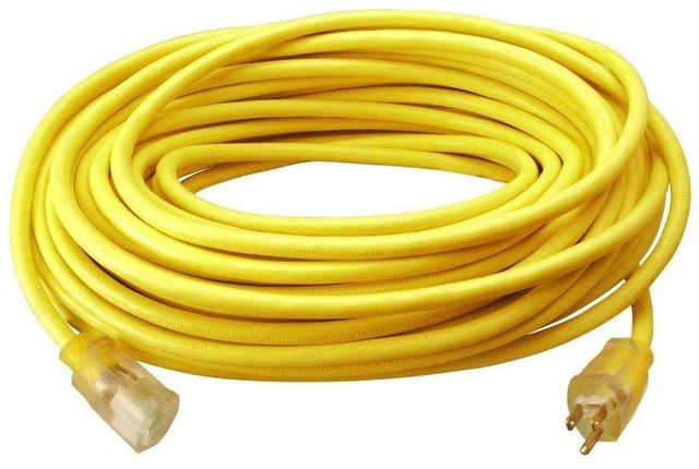 Main image of Outdoor Extension Cord Durable Vinyl Jacket for For Farm, Ranch & Workshop - Lighted End With Reinforced Blades - SJTW, Yellow - 12 Gauge, 3 Prong - 100 Feet