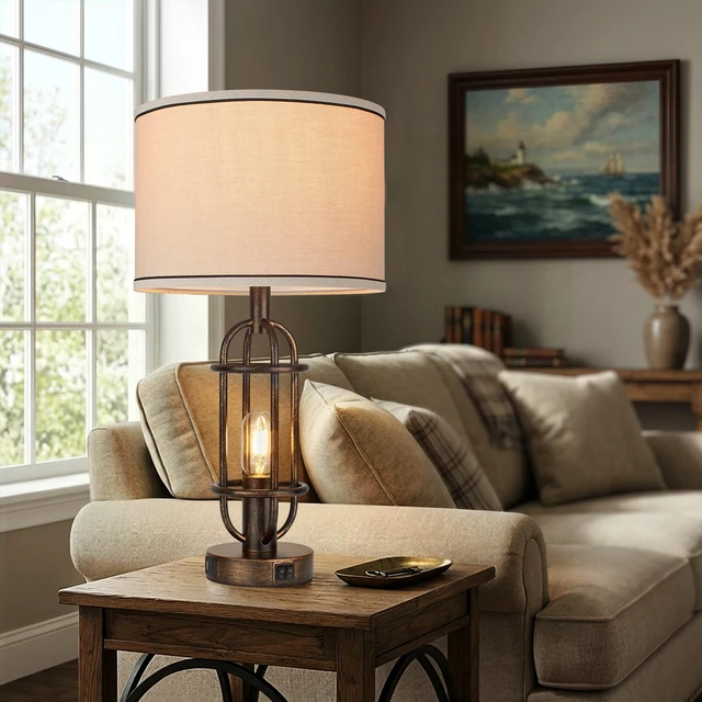 Alt view image 6 of 7 - 22.3Vintage Table Lamps for Living Room, Bedroom Lamps Set of 2 Retro Bronze, Farmhouse Bedside Lamps for Nightstand, End Table, Foyer, Dual Button Switch, USB A+C Ports, Bulbs Included