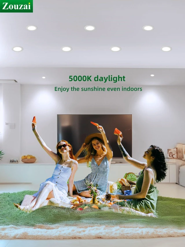Alt view image 3 of 7 - 12 Pack 6" LED Recessed Lighting, 5000K Daylight, 12W=110W, Dimmable 1080LM High Brightness, Canless Wafer Downlight, with J-Box, IC Rated, White, ETL & Energy Star Certified