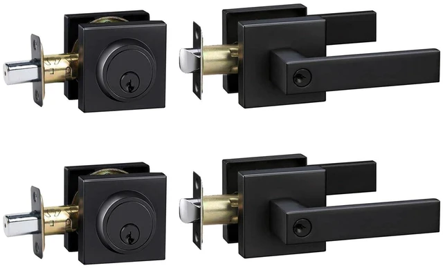 Main image of Exterior Door Lock Set with Deadbolt, Keyed Alike Door Handle with Lock, Heavy Duty Matte Black Door Knob and Deadbolt Combo for Front Entry Door, 2 Pack