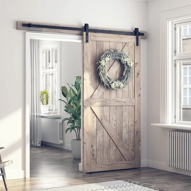 Alt view image 2 of 7 - 7 FT Barn Door Hardware Kit -Fits 42" Wide Door Panel Sliding Barn Door Track, Smooth and Quiet, Easy to Install, Includes Step-by-Step Installation Instructions (J Shape Hanger)