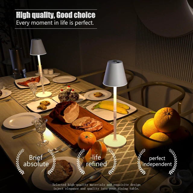 Alt view image 3 of 7 - 4-Pack Cordless Table Lamps - 5000mAh Rechargeable Battery Operated Desk Lamp, 3-Level Dimmable LED Night Light for Bedroom, Dining, Restaurant - Metal Design(White 4PACK)