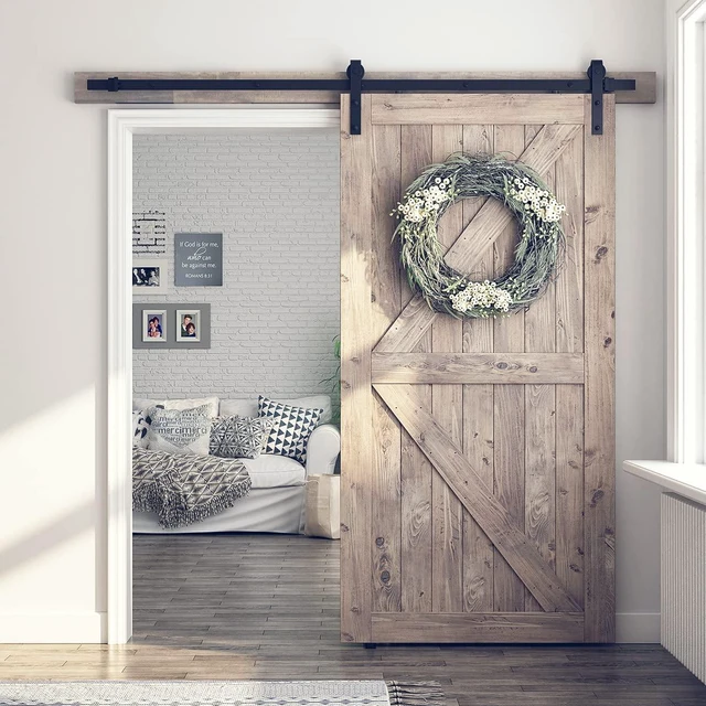Alt view image 3 of 7 - 7 FT Barn Door Hardware Kit -Fits 42" Wide Door Panel Sliding Barn Door Track, Smooth and Quiet, Easy to Install, Includes Step-by-Step Installation Instructions (J Shape Hanger)